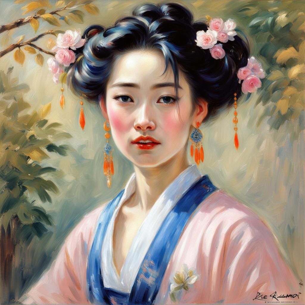 Gorgeous Chinese Beauty in Impressionist Portrait Style