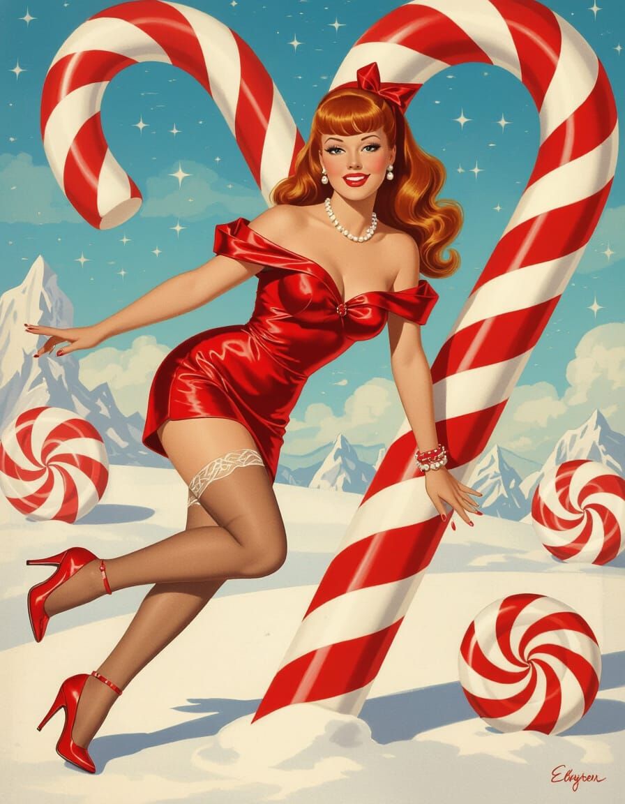 1950s Pin-Up Girl in Candy World - Gil Elvgren Style