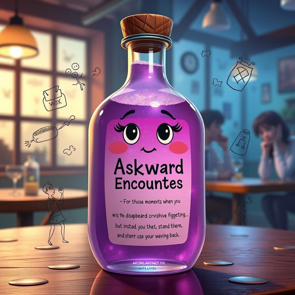 Quirky Potion in Lavender Bottle with Cartoonish Eyes