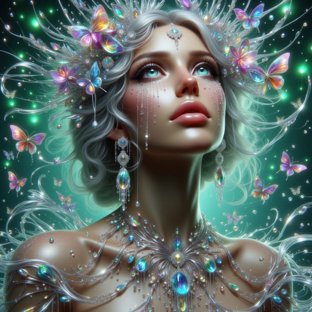 Fairy Goddess Crying Silver Tears in Cosmic Aurora