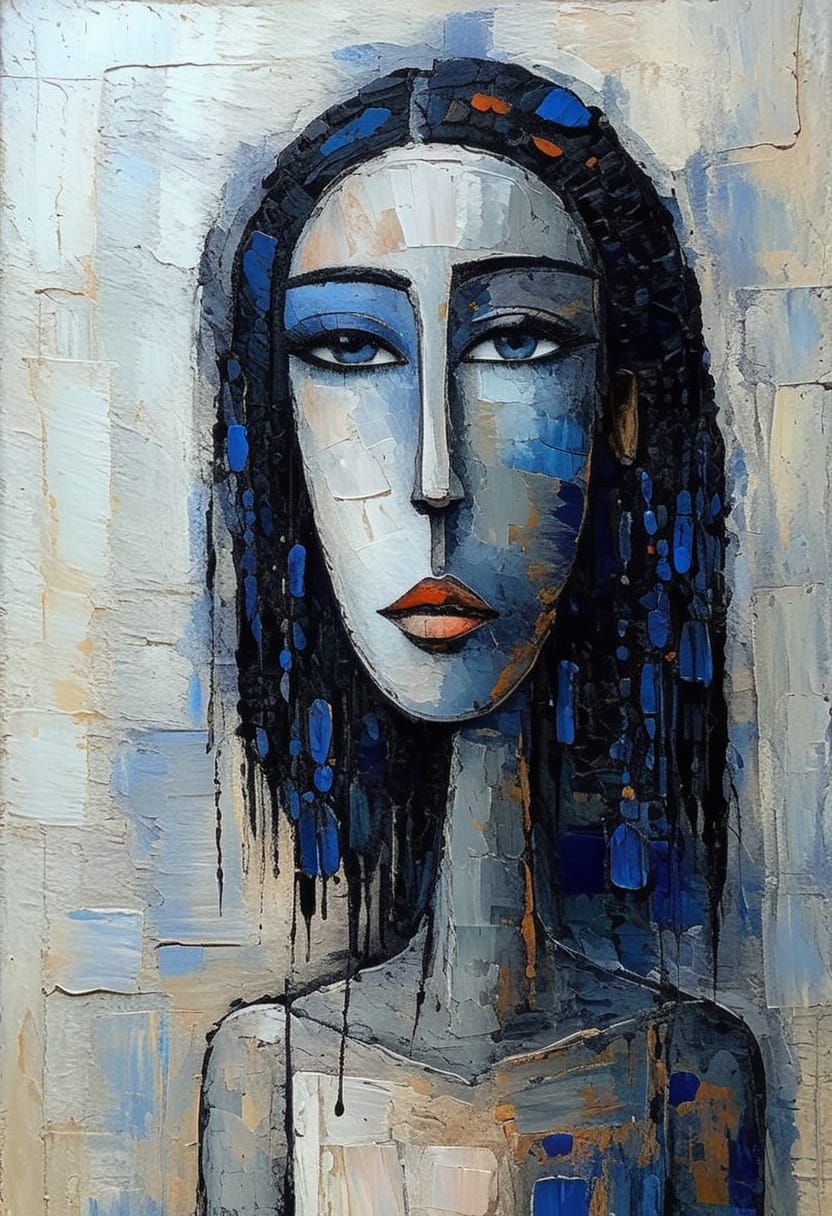 Sad Gothgirl Portrait in High Contrast Impasto Style