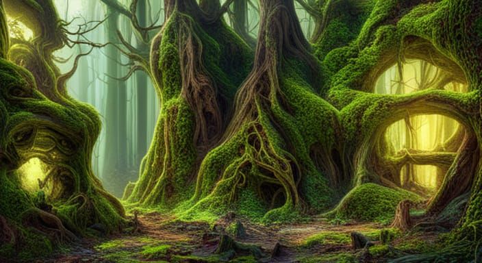 Ancient Woodland with Overgrown Moss: Fantasy Concept Art