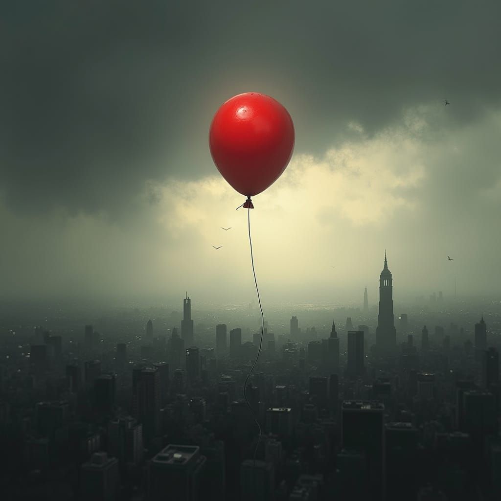 Red Balloon Defies Monochromatic Cityscape