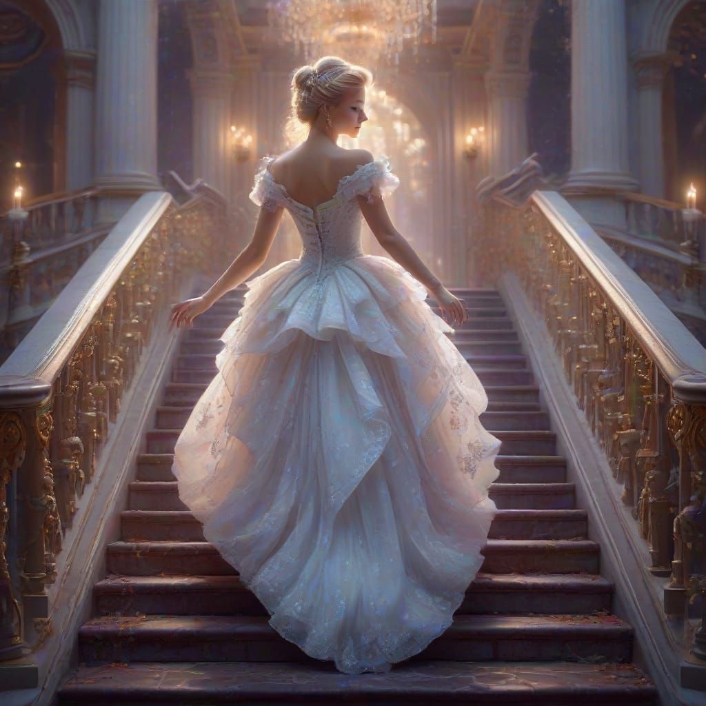 Cinderella Runs from Palace in Double Exposure Neon Style