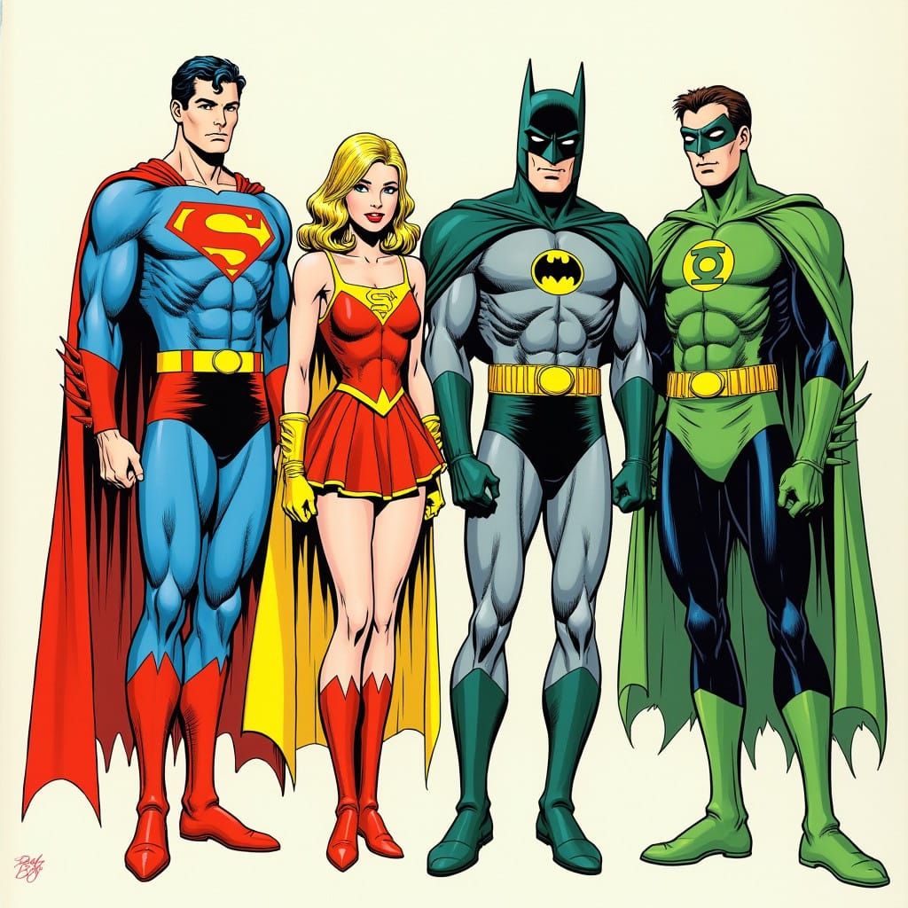 DC Comics Legends Unite in 1970s Colorful Group Portrait
