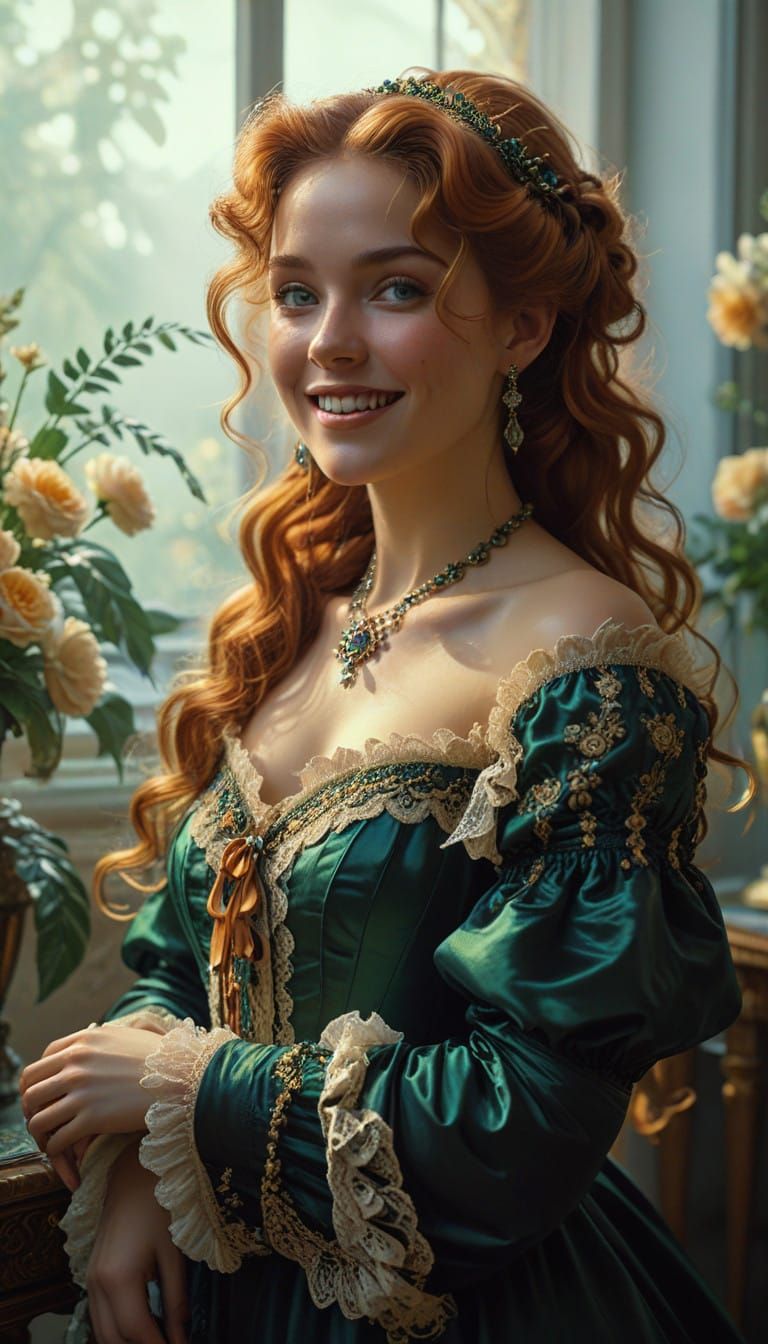 Victorian Countess in Intricate Curls and Frilly Gown