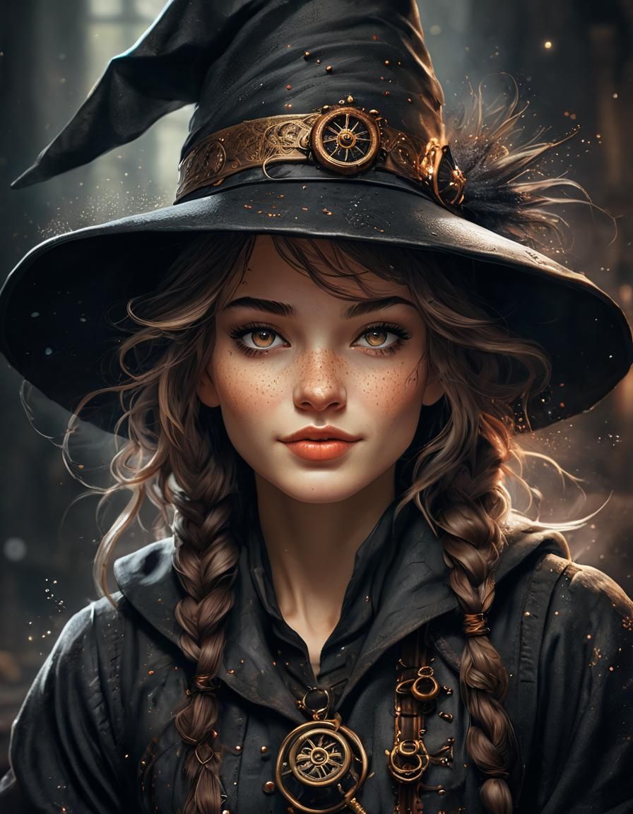 Adorable Tiny Witch Portrait in Steampunk Style