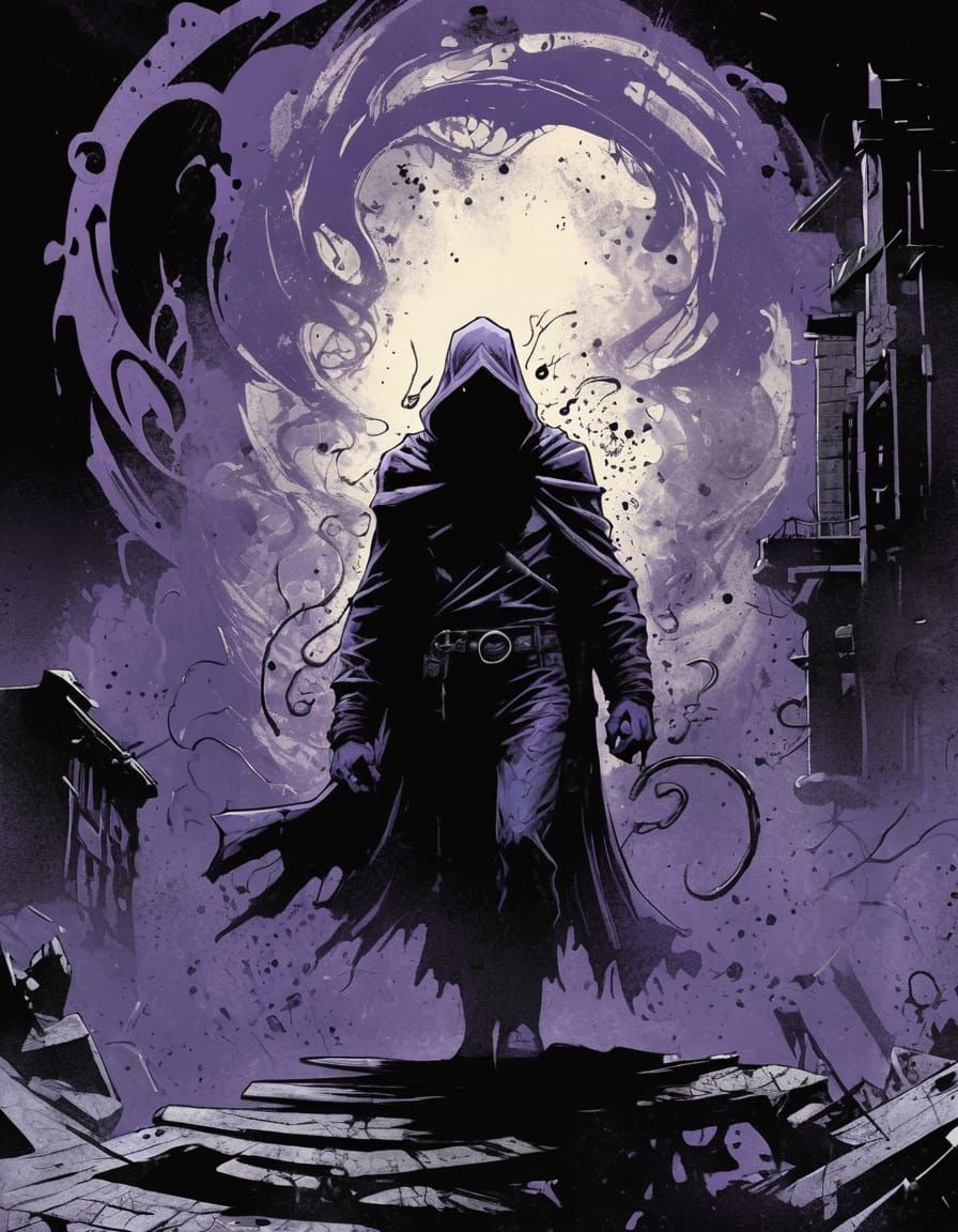 Graphic Novel Art of Arcane Portal in Post-Apocalyptic City