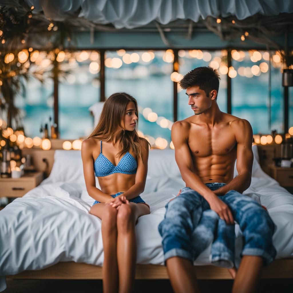 Young Woman and Man in Bedroom: Stock Photo