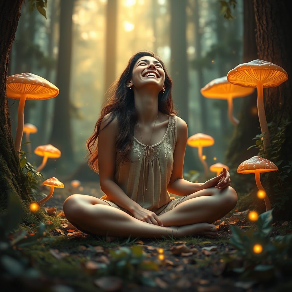 Whimsical Woman in Enchanted Forest