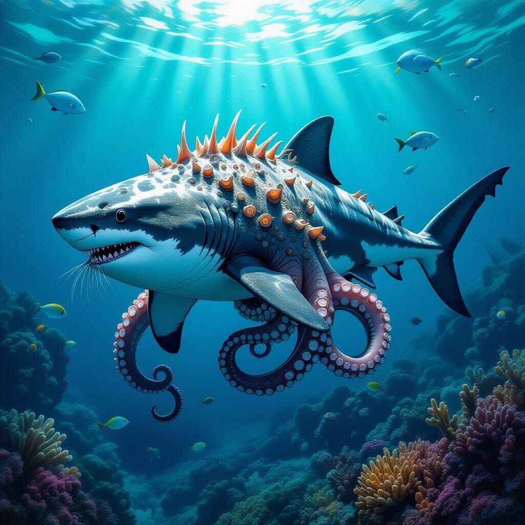 Chimeric Sea Creature: Shark, Octopus, Seal, Stonefish Hybri...