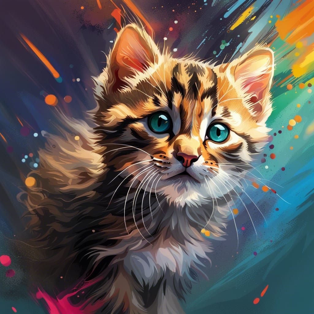 Hyperrealistic Tabby Kitten in Splash Art Style
