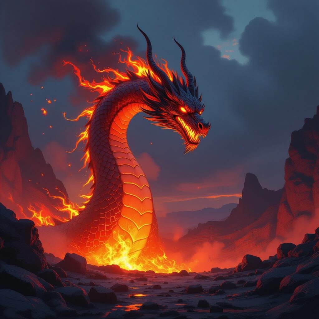 Fiery Dragon Emerges from Volcano in 4K Resolution