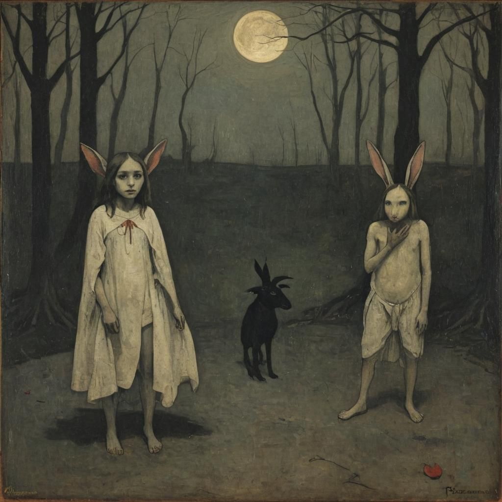 Vampires and Rabbits in Naive Art Style