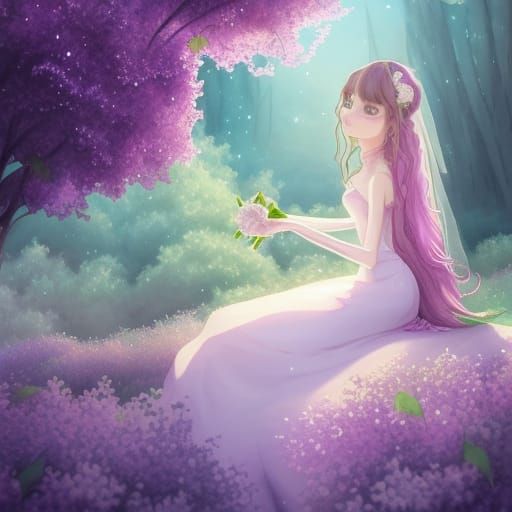 Lilac Bride Fairy Watercolor Fantasy Painting