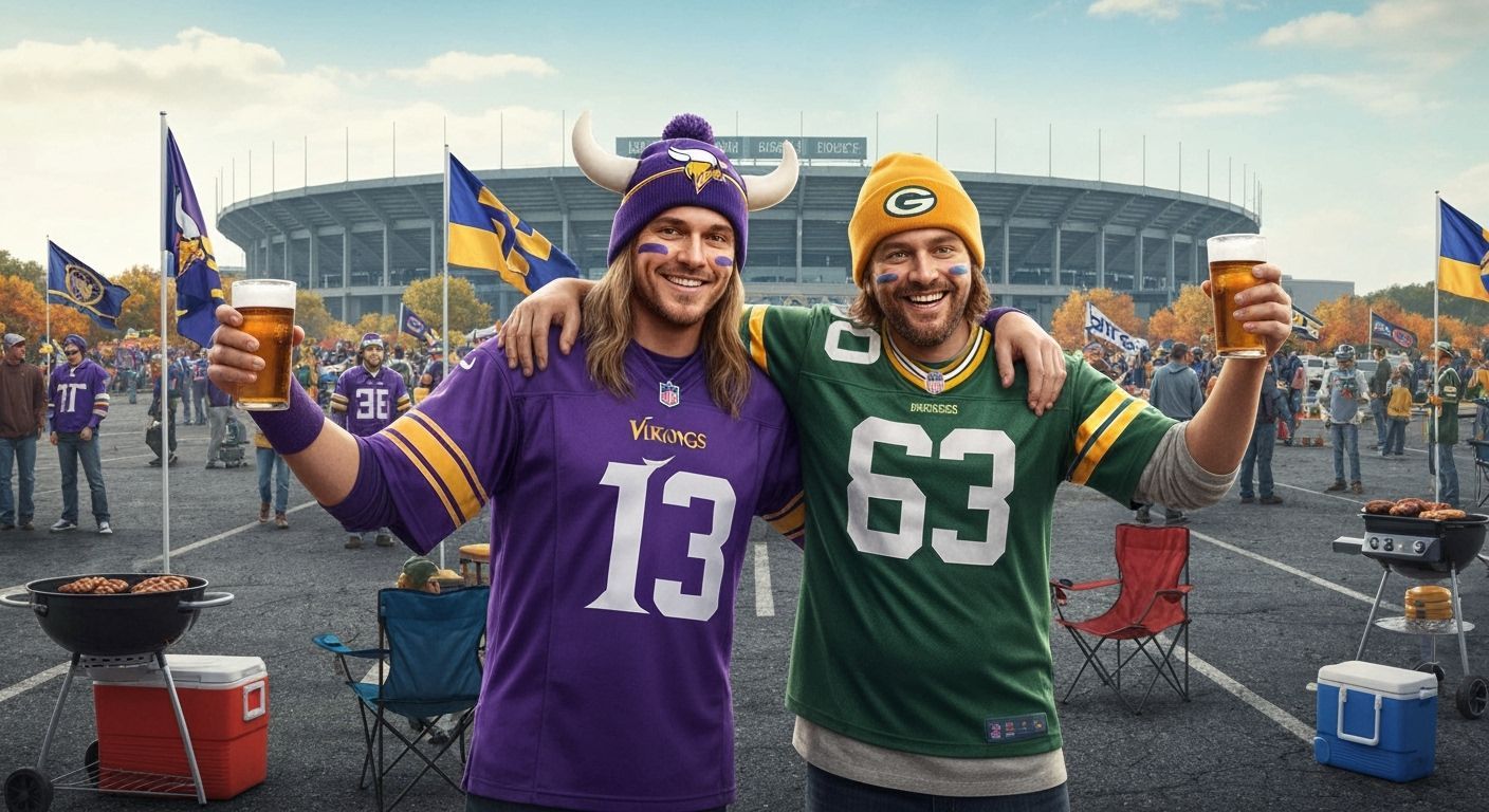 Friendly Rivalry: Vikings and Packers Fans Celebrate Game Da...