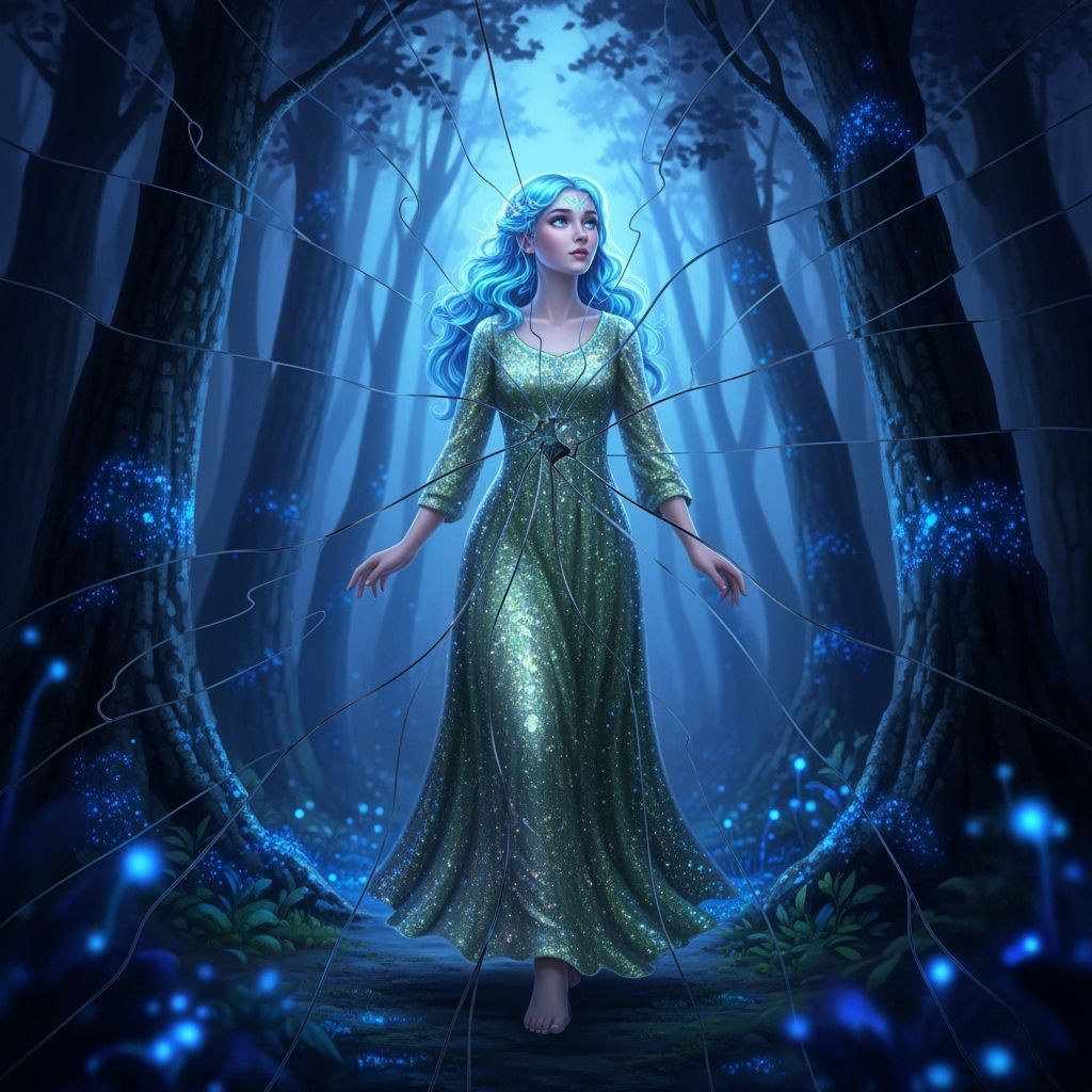 Ethereal Princess in Bioluminescent Forest, in Cubist Style