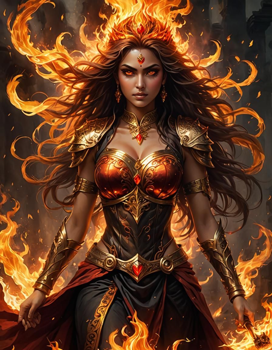 Swaha: Mythical Woman Rising from Fire