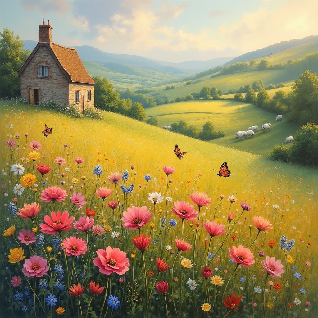 Wildflower Meadow in Impressionistic Style