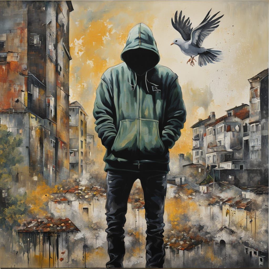 Graffiti Dove Mural in Urban Grunge Style