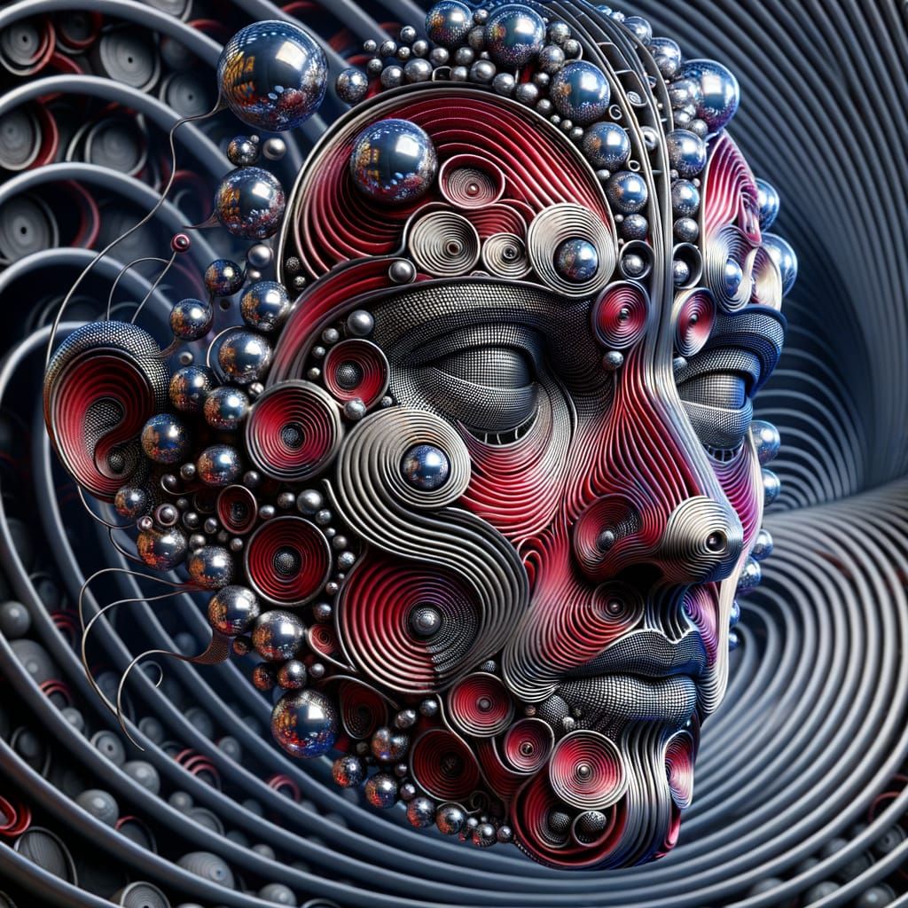 Face Emerges from Mathematical Patterns with Chrome Accents