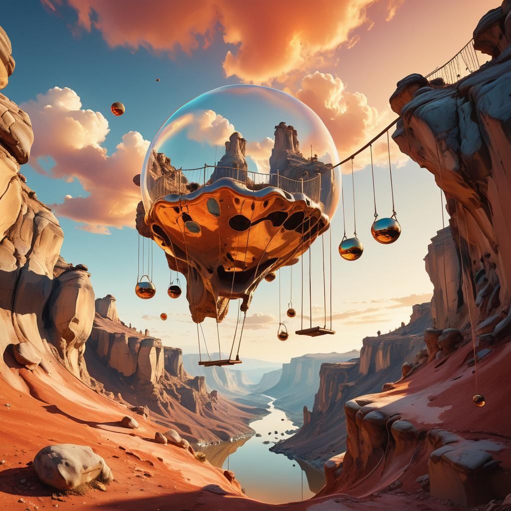 Surreal Swing Set Over Canyon Landscape