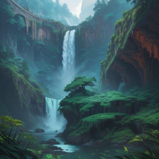 Crystal Clear Waterfall in a Dreamlike Environment