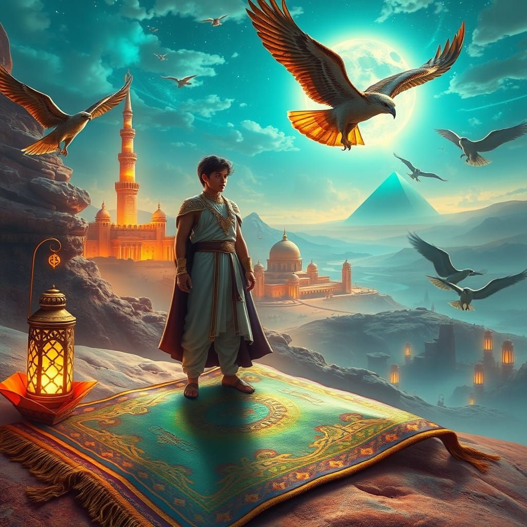 Enchanting Prince Amidst Majestic Desert Castle Landscapes