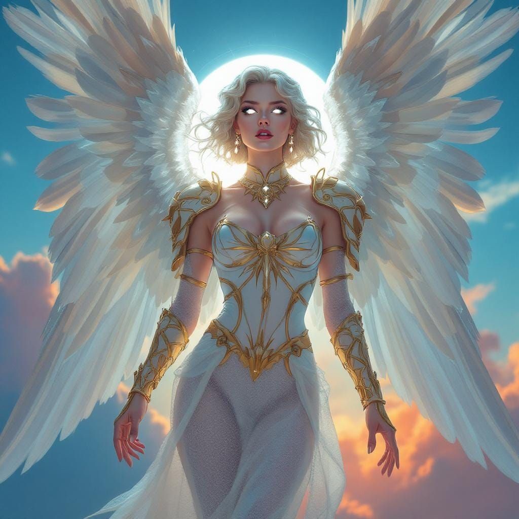 Heavenly Archangel in Holographic Neoclassical Style