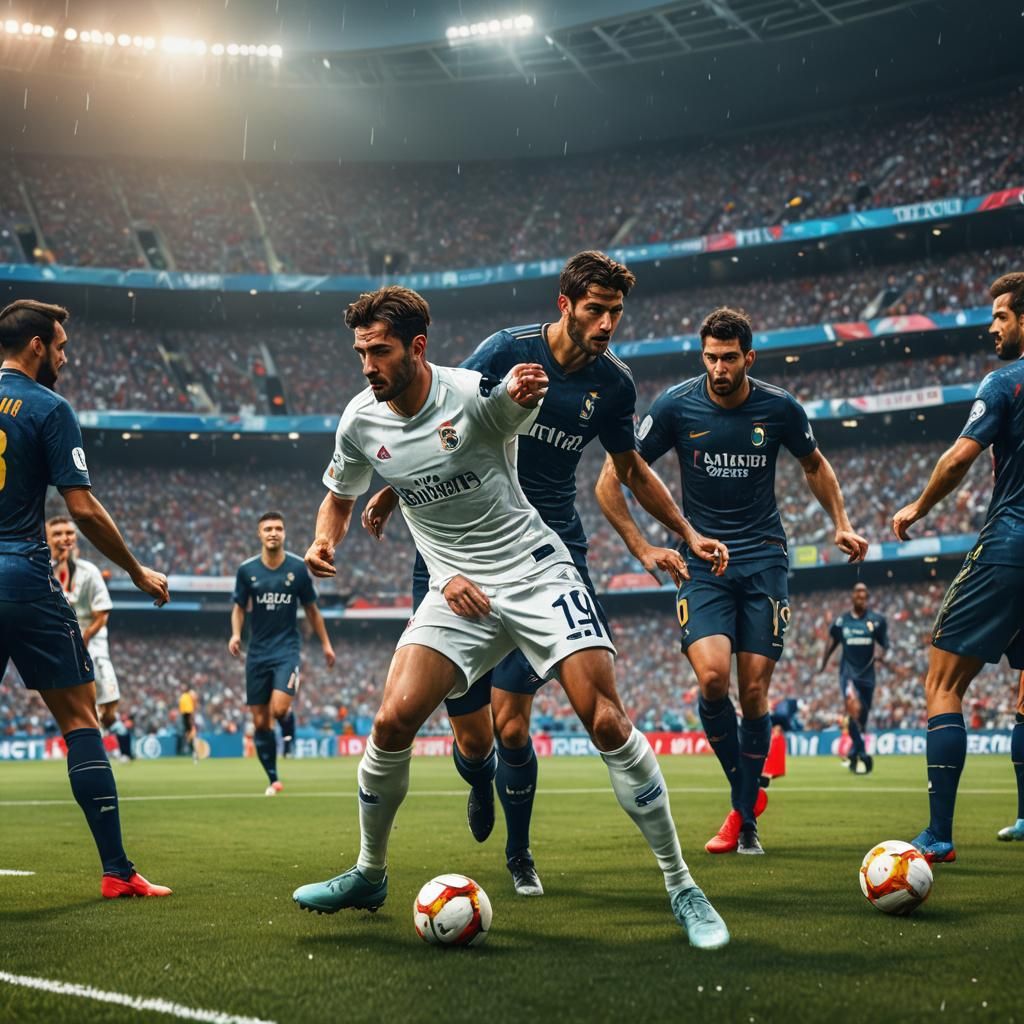 Football Players on Pitch in Vibrant Oil Painting