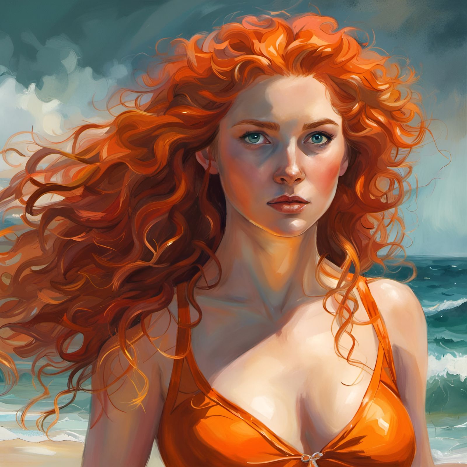 Princess Merida Portrait on Sunny Beach, Classical Style