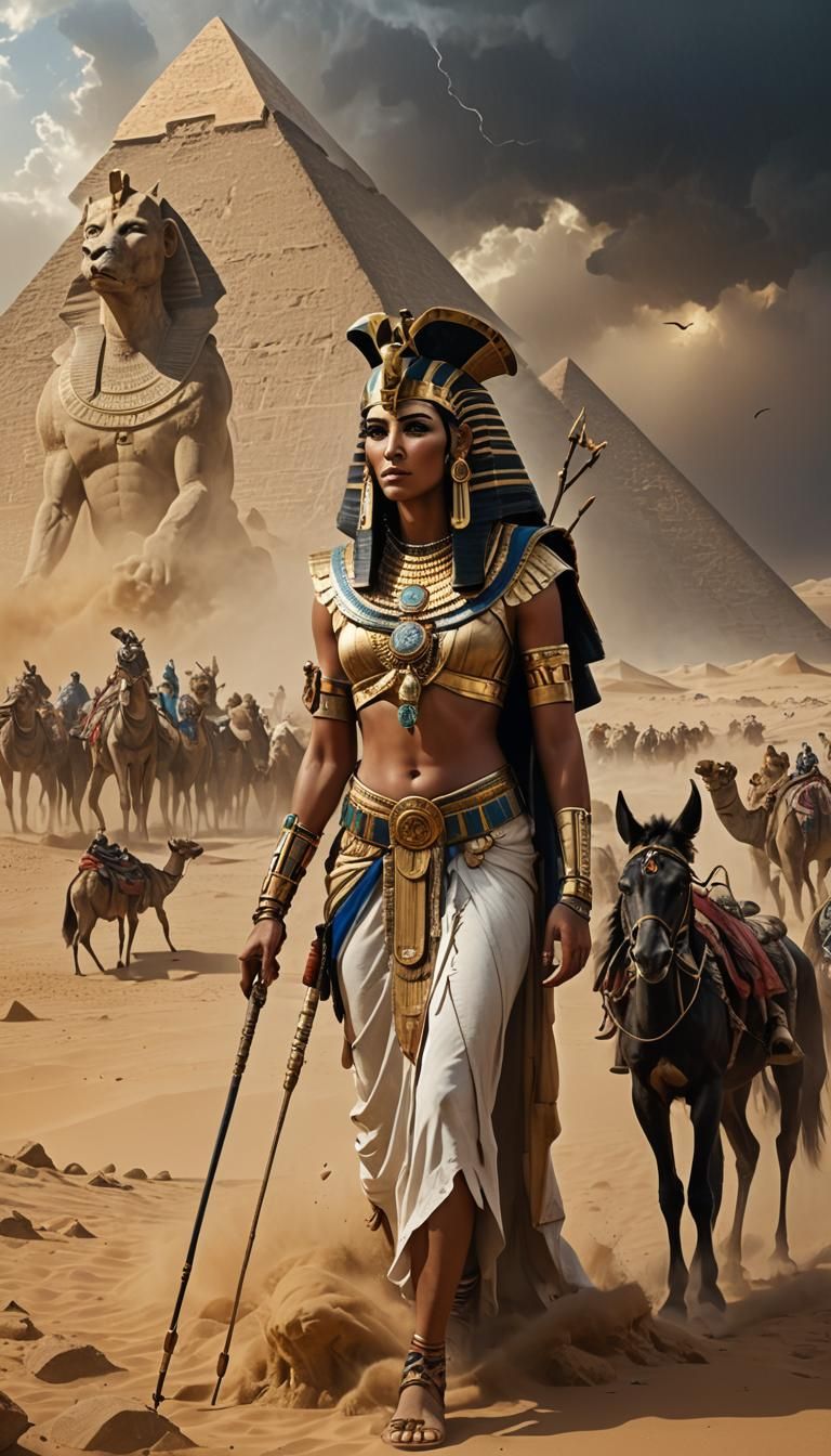 Cleopatra and Anubis in Desert Sandstorm