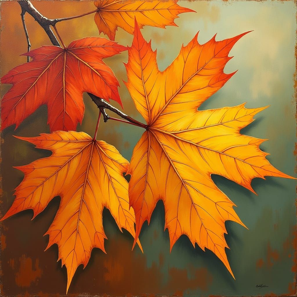 Autumn Leaves in Oil Painting Style