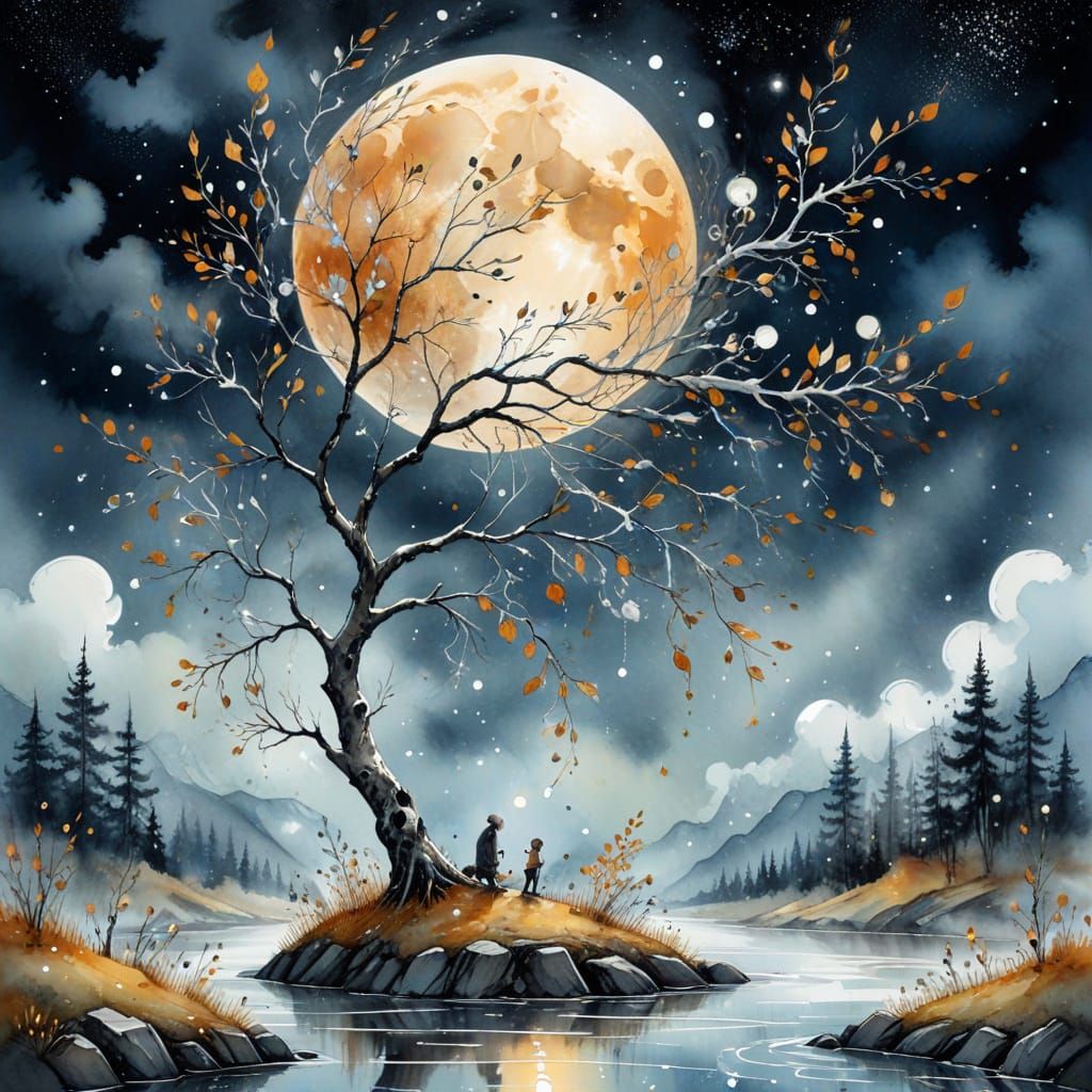 Ethereal Birches in a Whimsical Copper Fog