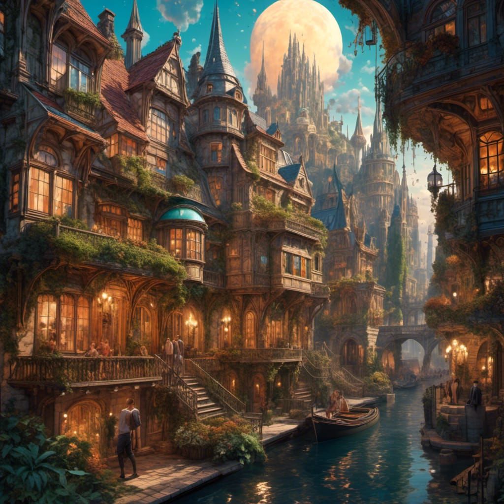 Luminescent Atlantis City in J.C. Leyendecker Style