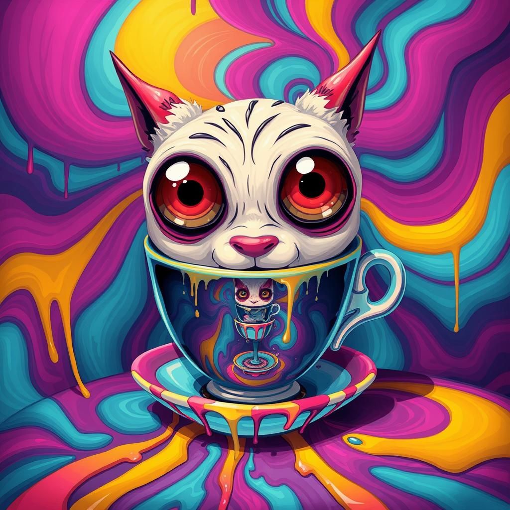 Dreamlike Creature Drinks from Escher Teacup