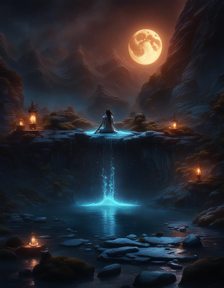 Water Birth in the Night: Detailed Matte Painting