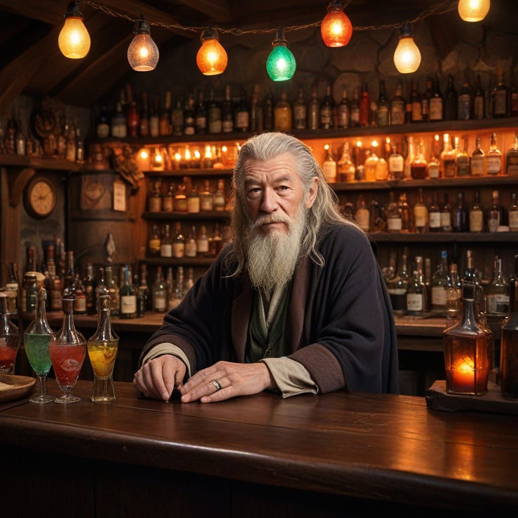 Gandalf Tends Bar in Vibrant Hobbit Village
