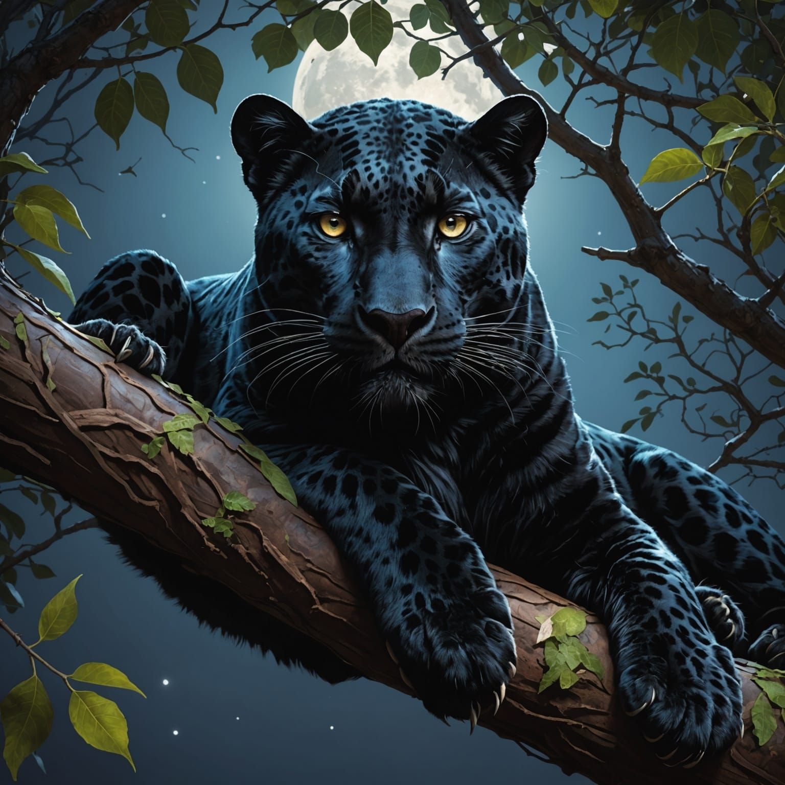 Moonlit Leopard Portrait in Hyperdetailed Style