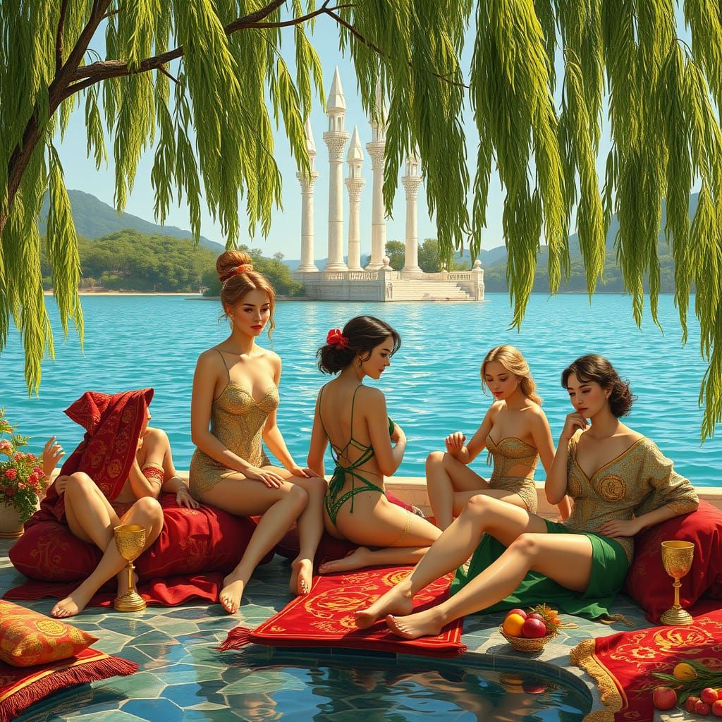 Nibenese Women in Serene Lakeside Retreat