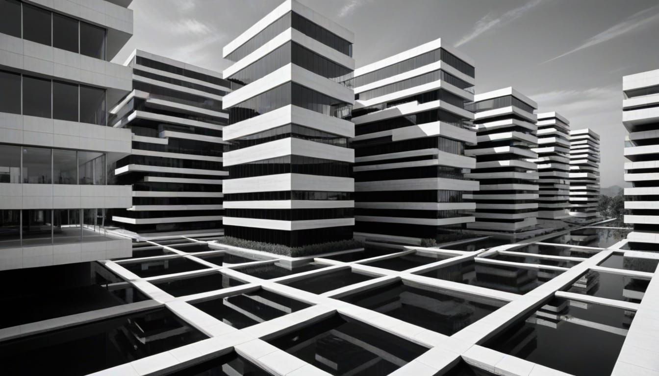 Surreal Buildings in Minimalist Op Art Style