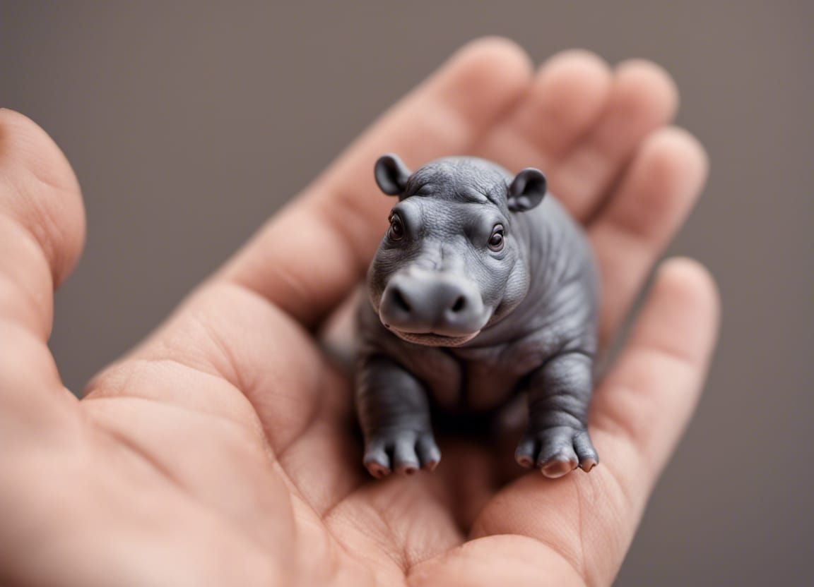 Miniature Hippopotamus in Hand: Macro 3D Render