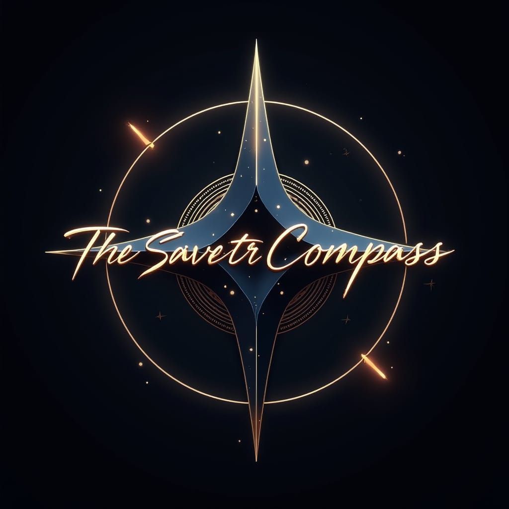 Cyberpunk Compass with Geometric Mountain Peak and Glowing O...