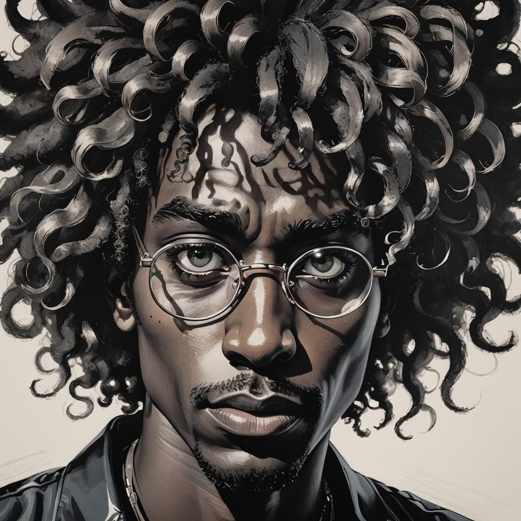 Black Man with Glasses in Burtonesque Retropunk Pop Art