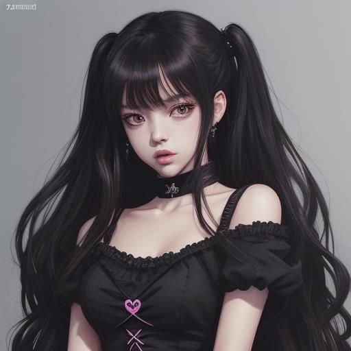 Lisa from Blackpink in Anime Style Black Dress