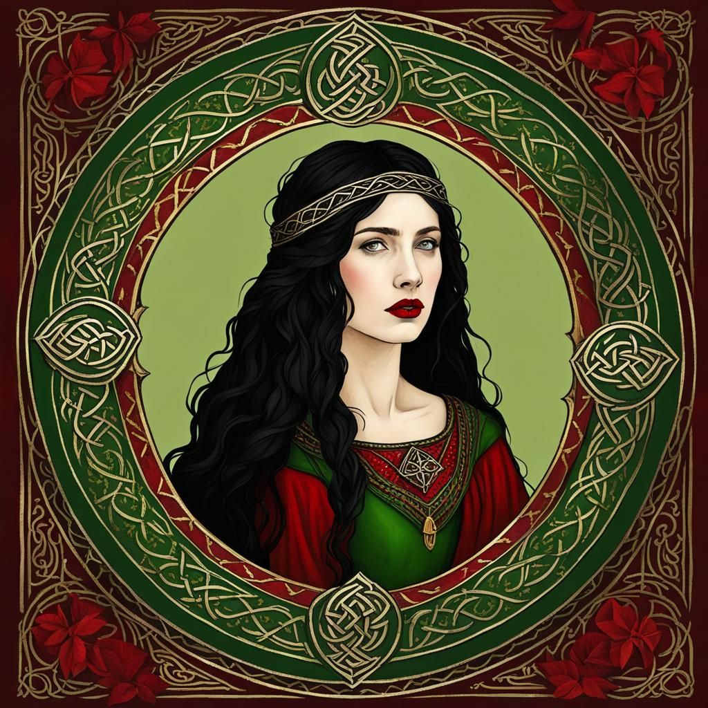 Sad Celtic Woman in Medieval Illuminations Style