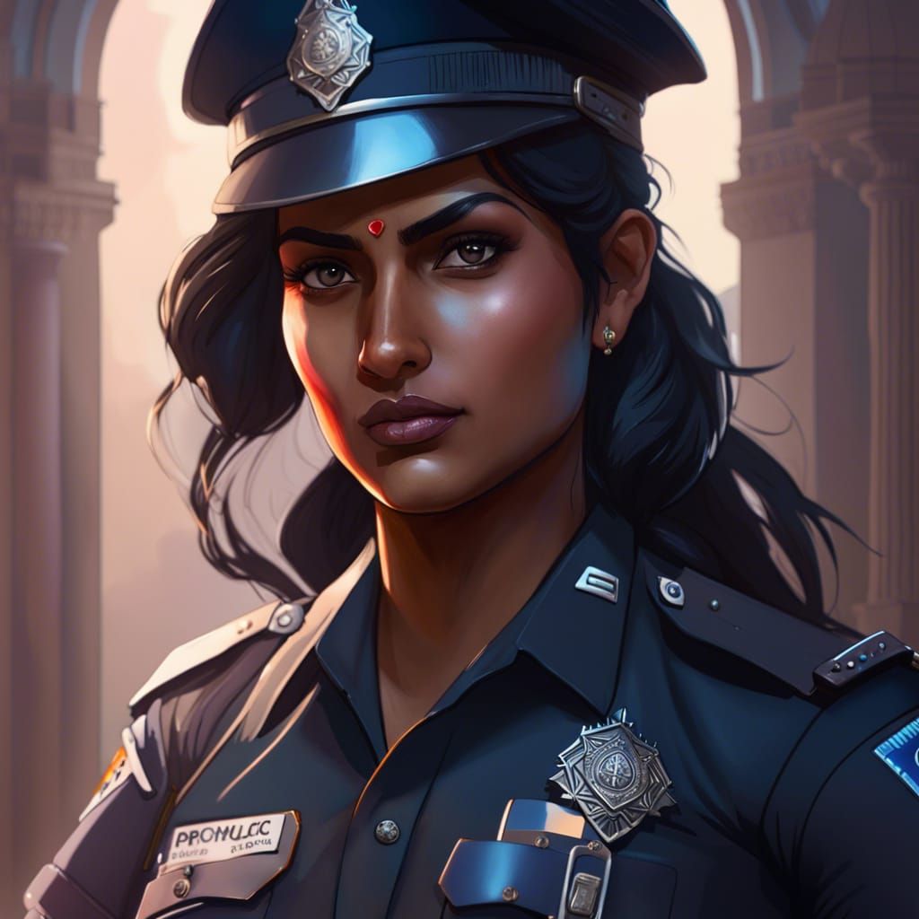 Indian Police Officer Portrait in Hyperdetailed Style