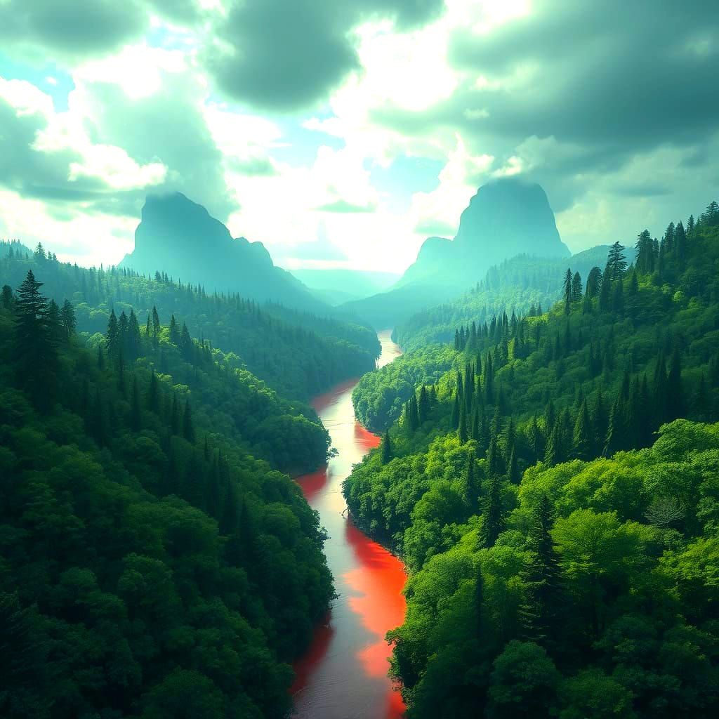 Epic Green Landscape with Red River