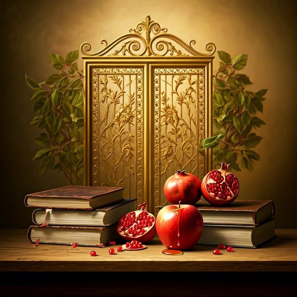 Ornate Golden Gate with Sacred Texts Still Life