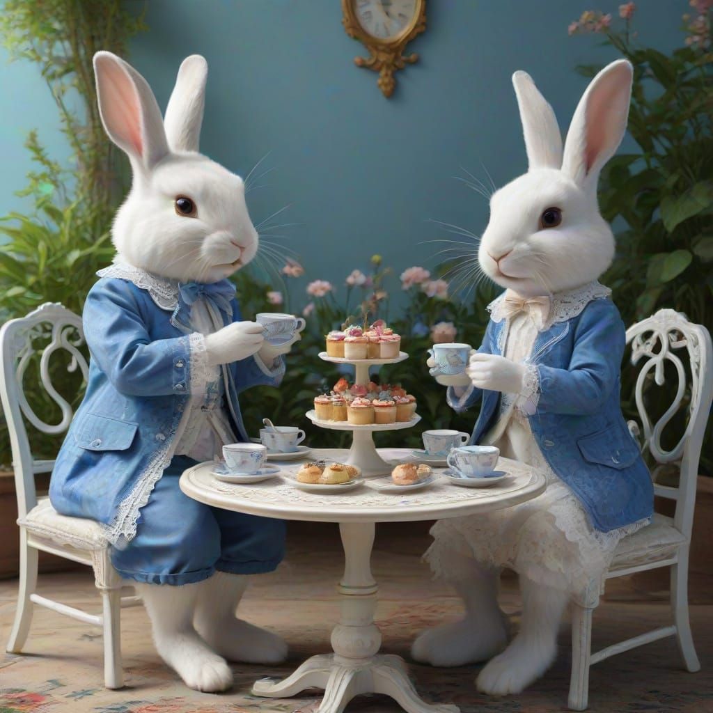 Whimsical Rabbit Children's Tea Party in a Fantasy Garden